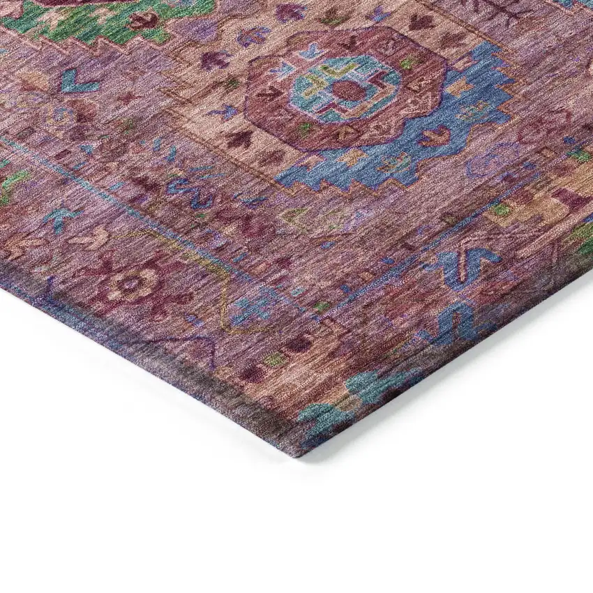Pink Green And Mauve Medallion Washable Indoor Outdoor Area Rug Photo 4