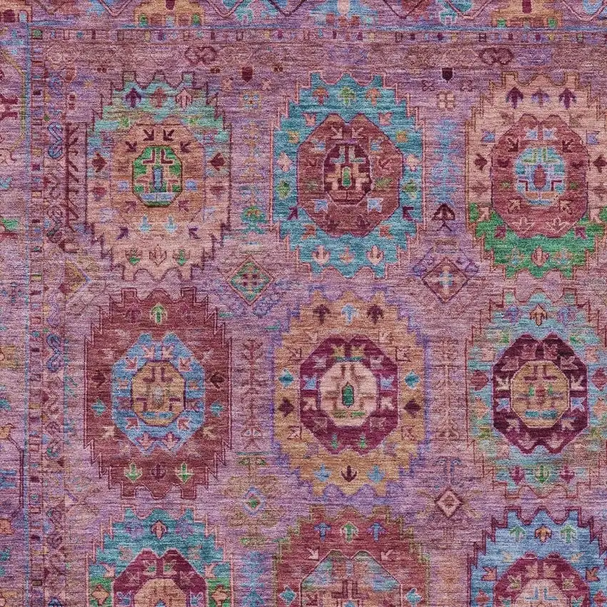 Pink Green And Mauve Medallion Washable Indoor Outdoor Area Rug Photo 7