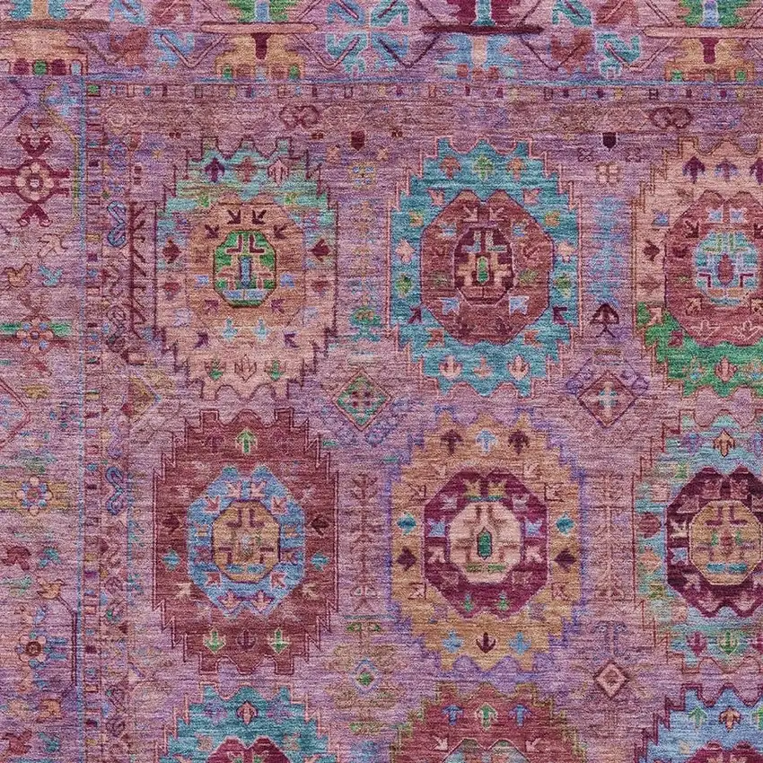 Pink Green And Mauve Medallion Washable Indoor Outdoor Area Rug Photo 6