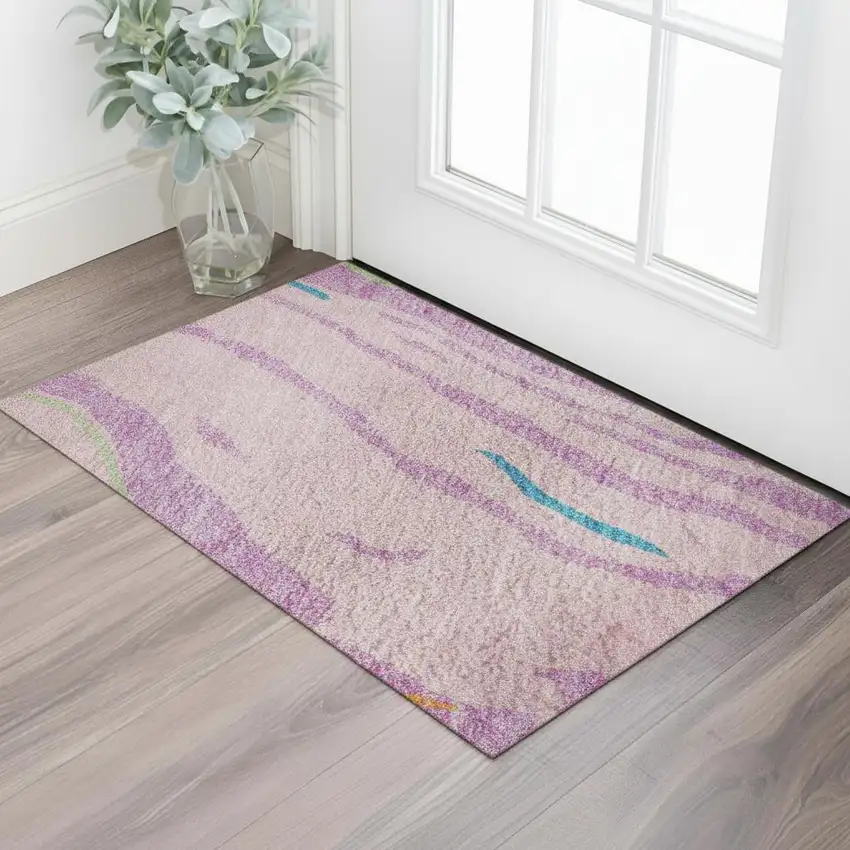 Pink Green And Orange Abstract Washable Area Rug With UV Protection Photo 2