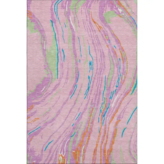 Pink Green And Orange Abstract Washable Area Rug With UV Protection Photo 6