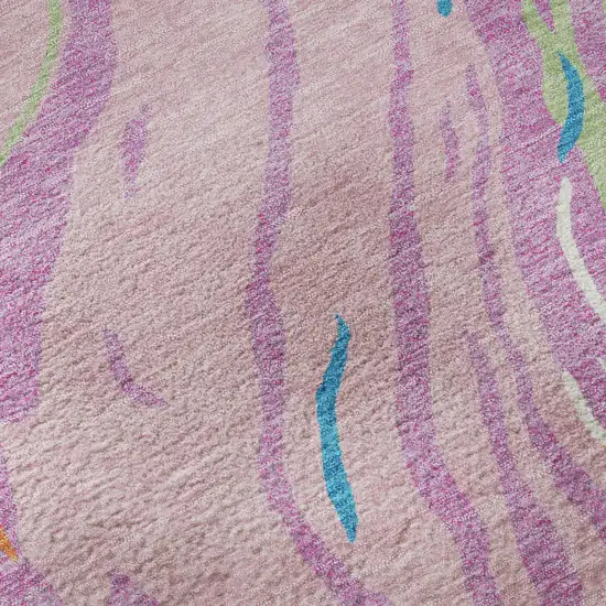 Pink Green And Orange Abstract Washable Area Rug With UV Protection Photo 1