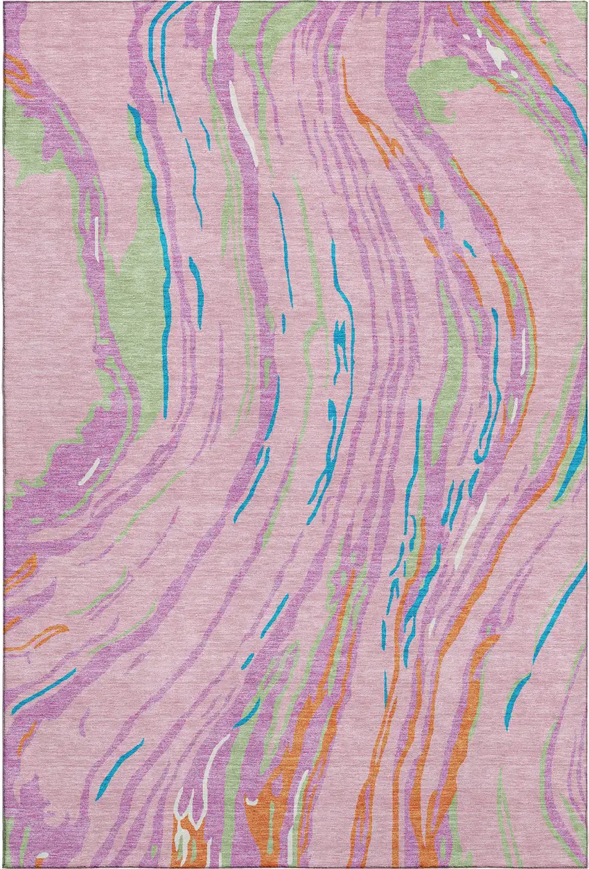 Pink Green And Orange Abstract Washable Area Rug With UV Protection Photo 6