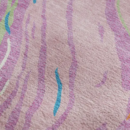 Pink Green And Orange Abstract Washable Area Rug With UV Protection Photo 3
