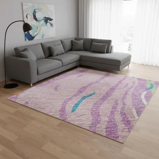 Pink Green And Orange Abstract Washable Area Rug With UV Protection Photo 2