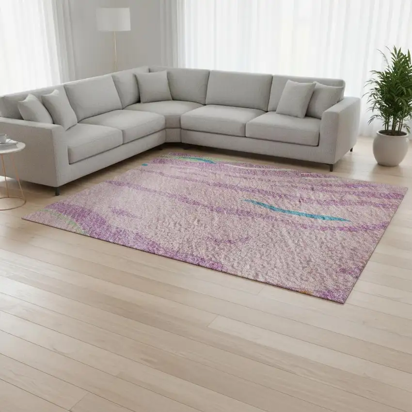 Pink Green And Orange Abstract Washable Area Rug With UV Protection Photo 2