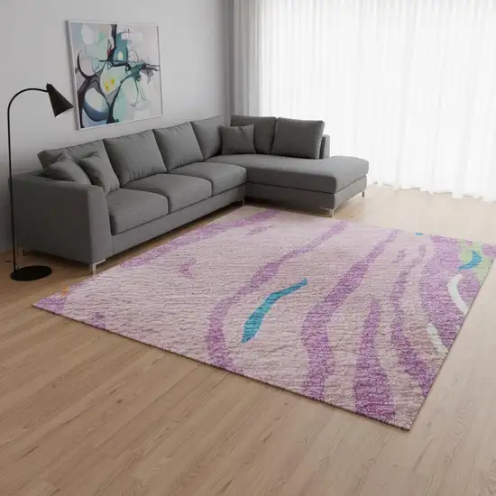 Pink Green And Orange Abstract Washable Area Rug With UV Protection Photo 2