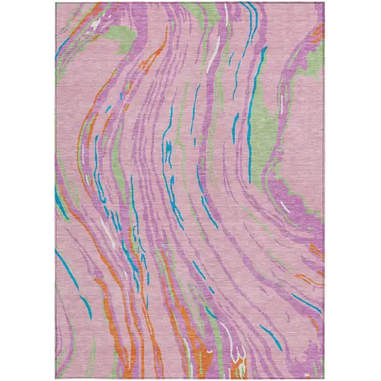 Pink Green And Teal Blue Abstract Washable Indoor Outdoor Area Rug Photo 8