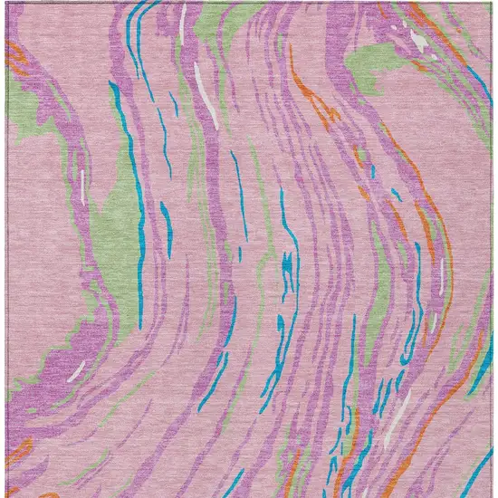 Pink Green And Teal Blue Abstract Washable Indoor Outdoor Area Rug Photo 7
