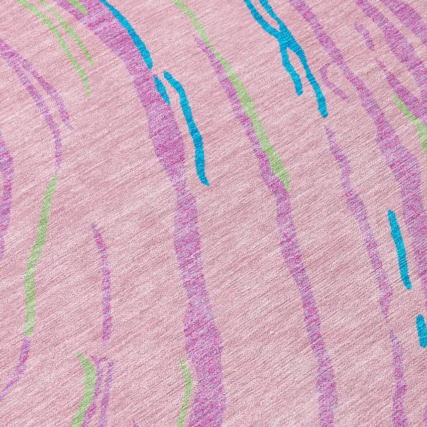 Pink Green And Teal Blue Abstract Washable Indoor Outdoor Area Rug Photo 6