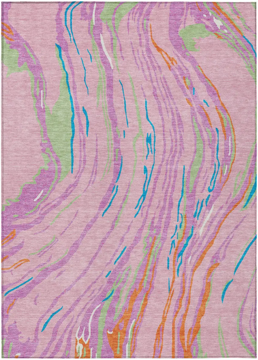 Pink Green And Teal Blue Abstract Washable Indoor Outdoor Area Rug Photo 2