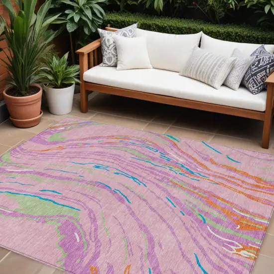 Pink Green And Teal Blue Abstract Washable Indoor Outdoor Area Rug Photo 1