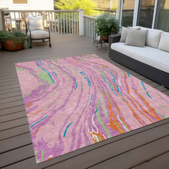 Pink Green And Teal Blue Abstract Washable Indoor Outdoor Area Rug Photo 9