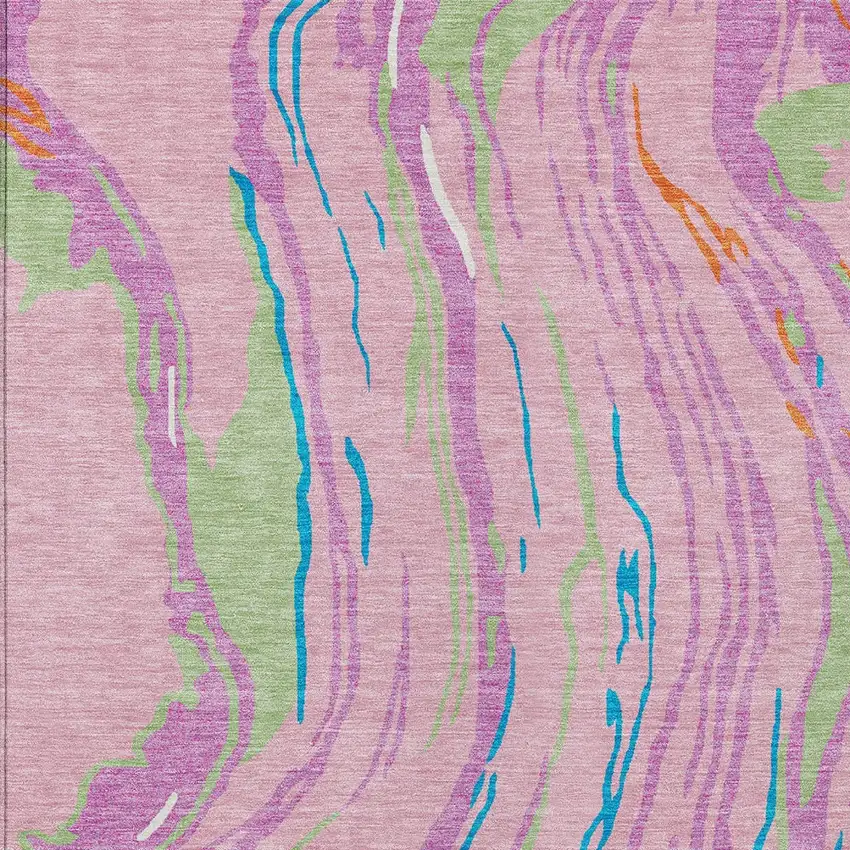 Pink Green And Teal Blue Abstract Washable Indoor Outdoor Area Rug Photo 7
