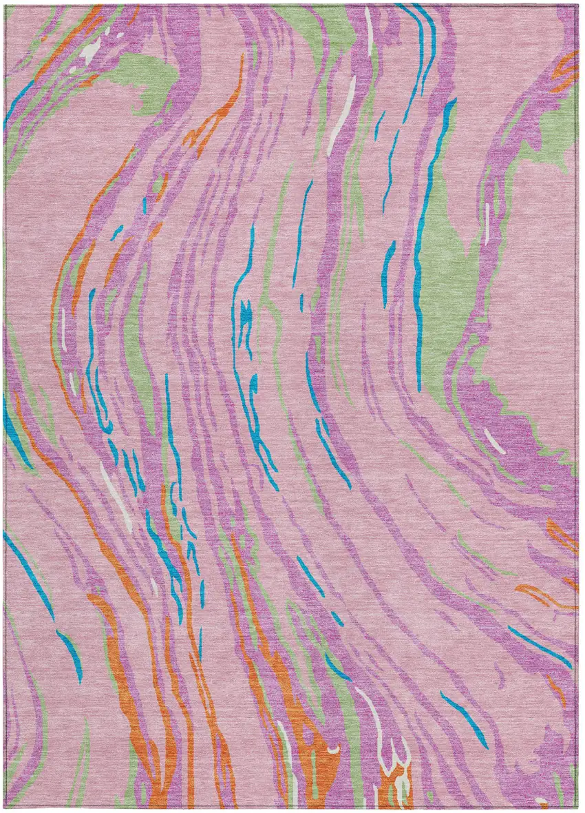 Pink Green And Teal Blue Abstract Washable Indoor Outdoor Area Rug Photo 8