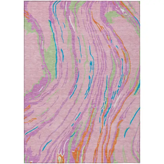 Pink Green And Teal Blue Abstract Washable Indoor Outdoor Area Rug Photo 2