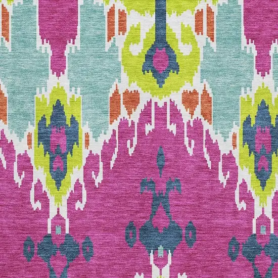 Pink Green And Teal Ikat Washable Area Rug With UV Protection Photo 3