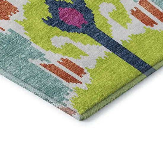 Pink Green And Teal Ikat Washable Area Rug With UV Protection Photo 8