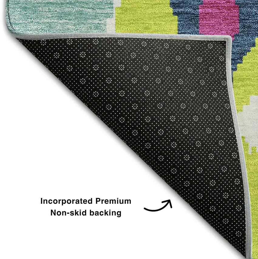 Pink Green And Teal Ikat Washable Area Rug With UV Protection Photo 7