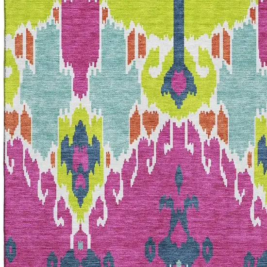 Pink Green And Teal Ikat Washable Area Rug With UV Protection Photo 3
