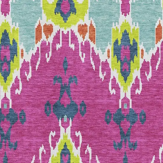 Pink Green And Teal Ikat Washable Area Rug With UV Protection Photo 3