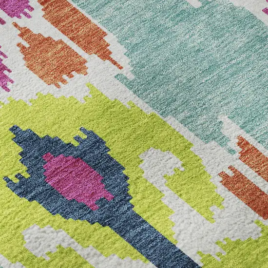 Pink Green And Teal Ikat Washable Area Rug With UV Protection Photo 9