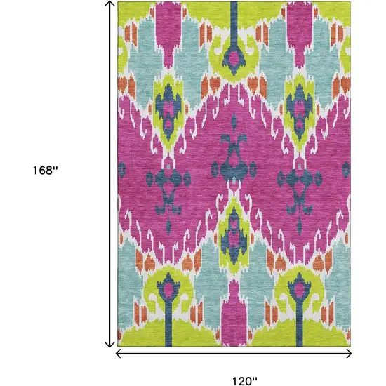 Pink Green And Teal Ikat Washable Area Rug With UV Protection Photo 3