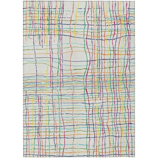 Pink Green And Yellow Striped Washable Indoor Outdoor Area Rug Photo 2
