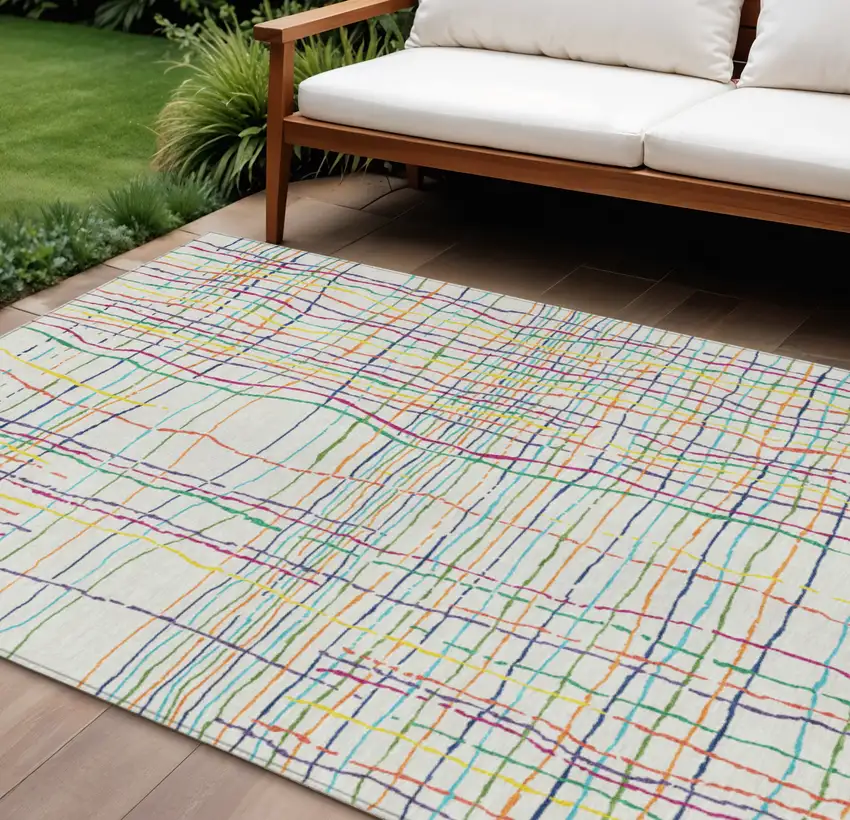 Pink Green And Yellow Striped Washable Indoor Outdoor Area Rug Photo 1