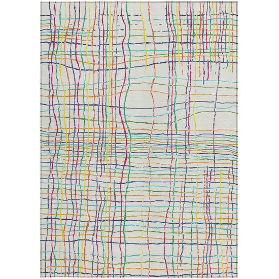 Pink Green And Yellow Striped Washable Indoor Outdoor Area Rug Photo 7
