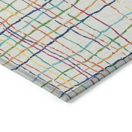 Pink Green And Yellow Striped Washable Indoor Outdoor Area Rug Photo 4