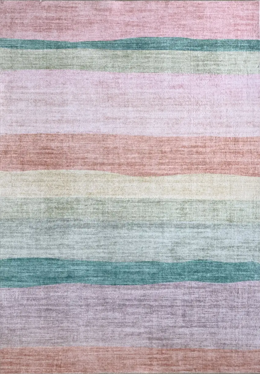 Pink Green and Purple Juvenile Rainbows Youthful Area Rug Photo 4