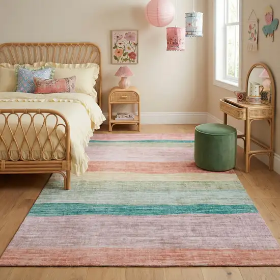 Pink Green and Purple Juvenile Rainbows Youthful Area Rug Photo 9