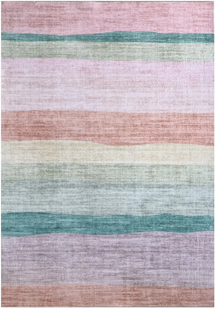 Pink Green and Purple Juvenile Rainbows Youthful Area Rug Photo 2