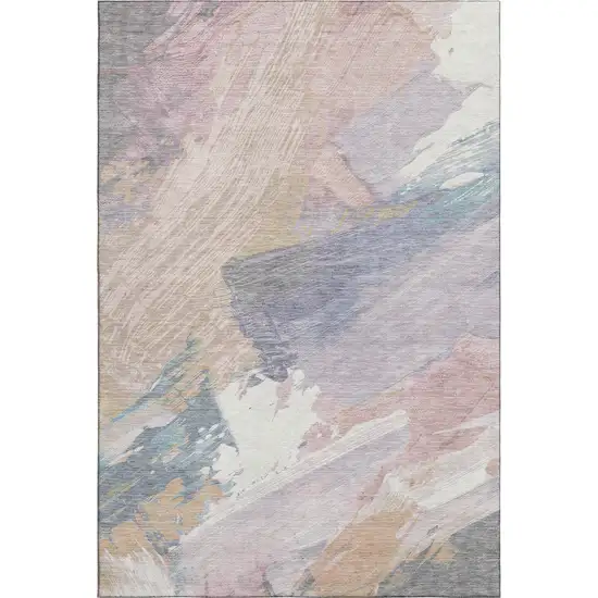 Pink Ivory And Beige Abstract Washable Area Rug With UV Protection Photo 5