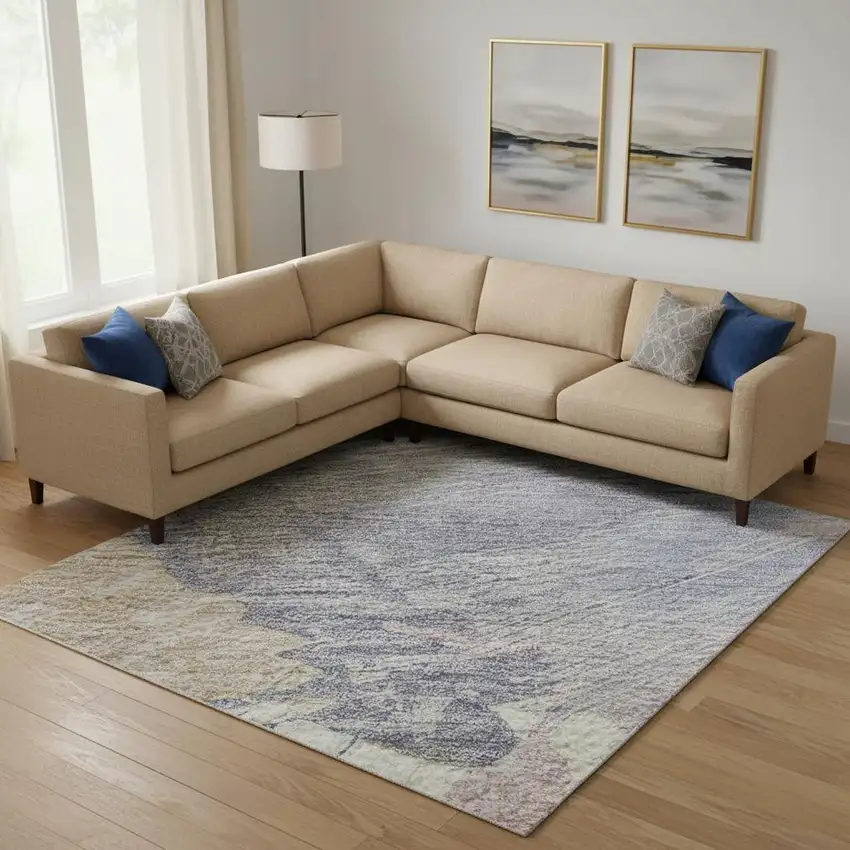 Pink Ivory And Beige Abstract Washable Area Rug With UV Protection Photo 2