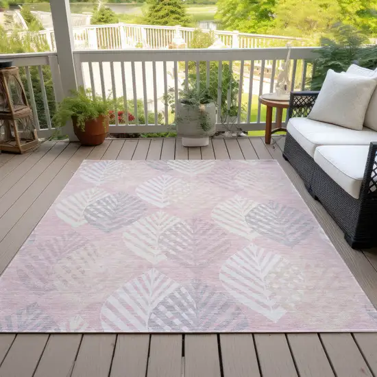 Pink Ivory And Beige Floral Washable Indoor Outdoor Area Rug Photo 7