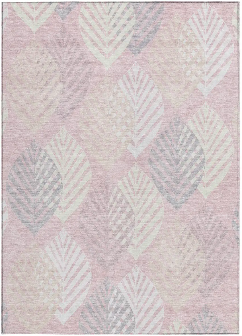 Pink Ivory And Beige Floral Washable Indoor Outdoor Area Rug Photo 6