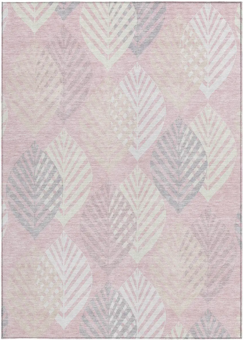 Pink Ivory And Beige Floral Washable Indoor Outdoor Area Rug Photo 6