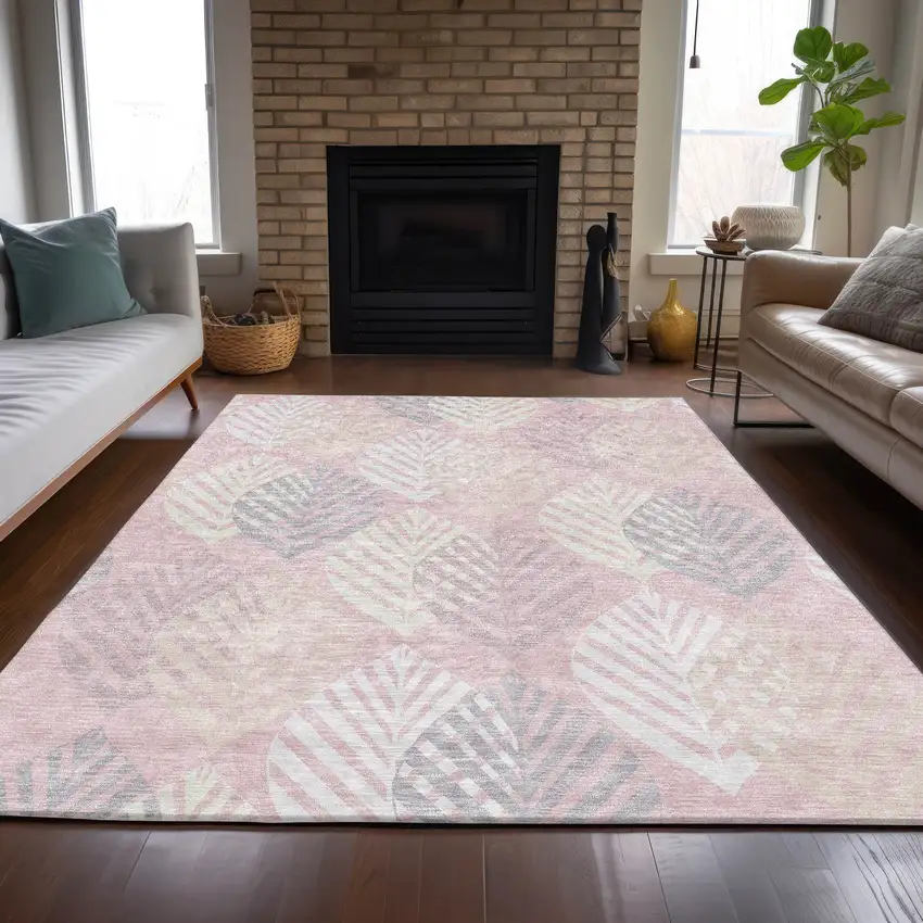 Pink Ivory And Beige Floral Washable Indoor Outdoor Area Rug Photo 8