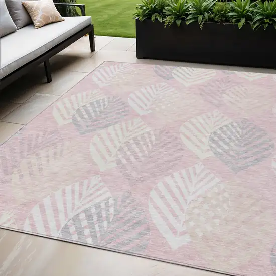 Pink Ivory And Beige Floral Washable Indoor Outdoor Area Rug Photo 1