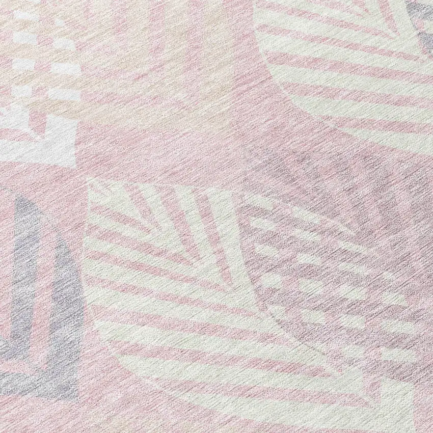 Pink Ivory And Beige Floral Washable Indoor Outdoor Area Rug Photo 4