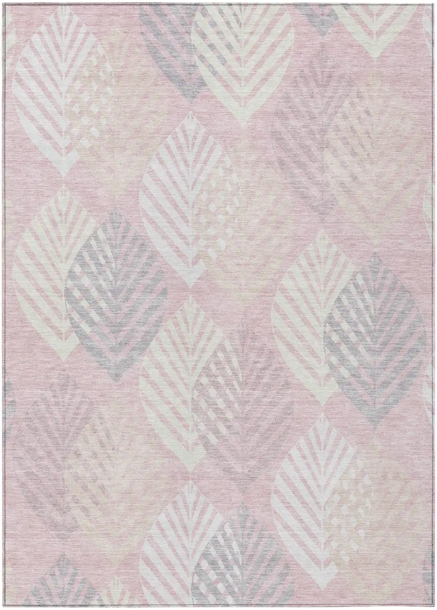 Pink Ivory And Beige Floral Washable Indoor Outdoor Area Rug Photo 2
