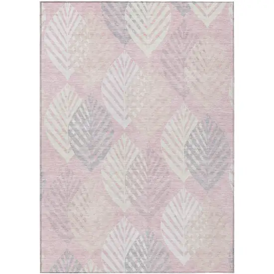 Pink Ivory And Beige Floral Washable Indoor Outdoor Area Rug Photo 2