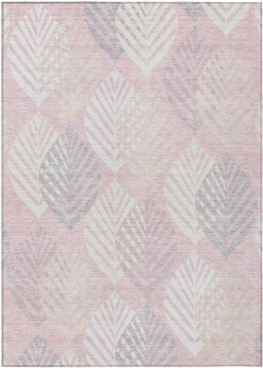 Pink Ivory And Beige Floral Washable Indoor Outdoor Area Rug Photo 2