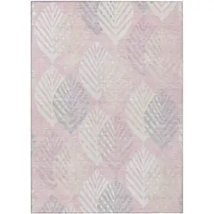 Photo of Pink Ivory And Beige Floral Washable Indoor Outdoor Area Rug