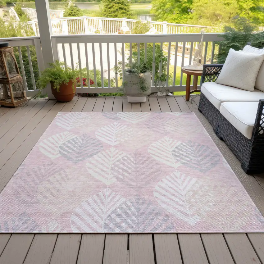 Pink Ivory And Beige Floral Washable Indoor Outdoor Area Rug Photo 8