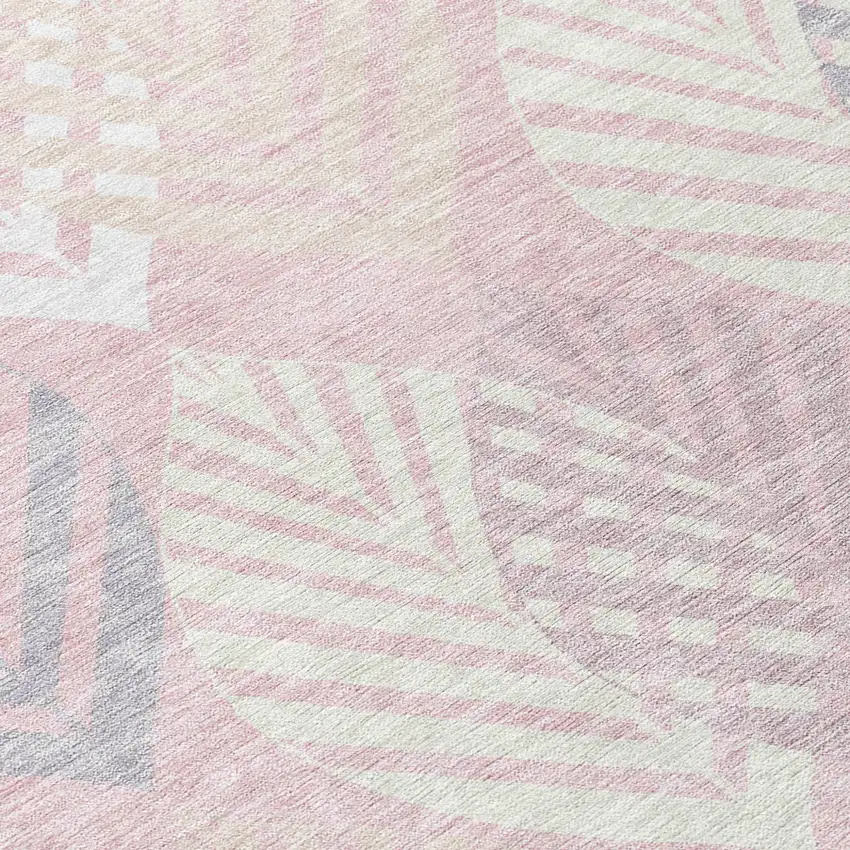Pink Ivory And Beige Floral Washable Indoor Outdoor Area Rug Photo 5