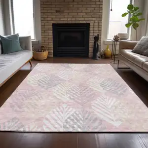 Photo of Pink Ivory And Beige Floral Washable Indoor Outdoor Area Rug