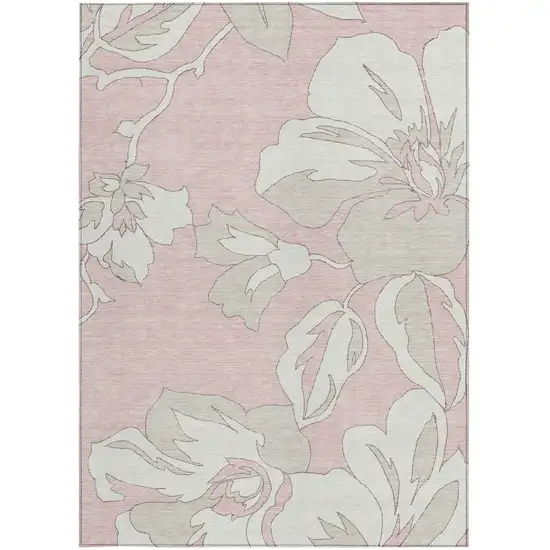 Pink Ivory And Beige Floral Washable Indoor Outdoor Area Rug Photo 8